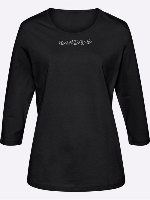 T-shirt à Manches 3/4 Petites Pierres Fantaisie Sur L'encolure - Taille Standard - Moda Vilona - Kiabi T-shirt à Manches 3/4 Petites Pierres Fantaisie Sur L'encolure - Taille Standard - Moda Vilona - Kiabi