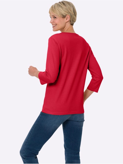 T-shirt à Manches 3/4 Petites Pierres Fantaisie Sur L'encolure - Taille Standard - Moda Vilona - Kiabi