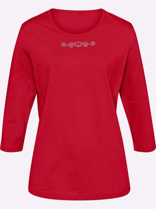 T-shirt à Manches 3/4 Petites Pierres Fantaisie Sur L'encolure - Taille Standard - Moda Vilona - Kiabi