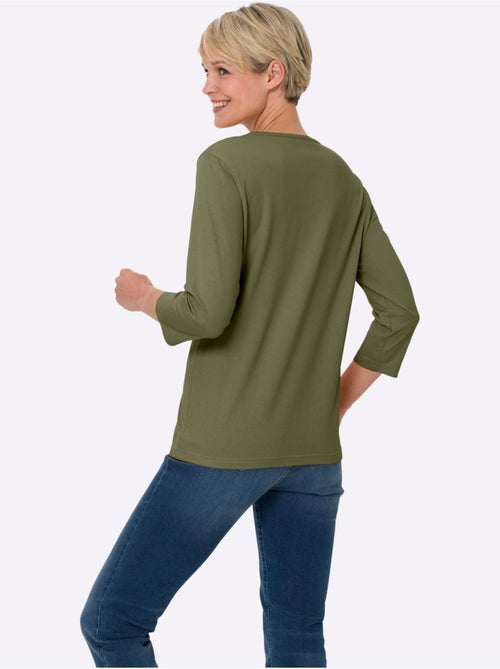 T-shirt à Manches 3/4 Petites Pierres Fantaisie Sur L'encolure - Taille Standard - Moda Vilona - Kiabi