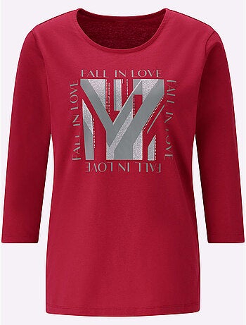 T-shirt à manches 3/4 pierres ornementales brillantes - taille standard - moda vilona