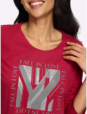 T-shirt à manches 3/4 pierres ornementales brillantes - taille standard - moda vilona
