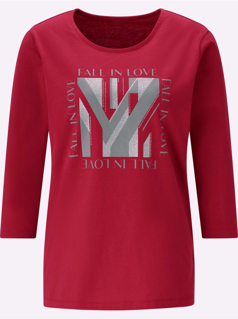 T-shirt à manches 3/4 pierres ornementales brillantes - taille standard - moda vilona Gris Rouge - Kiabi