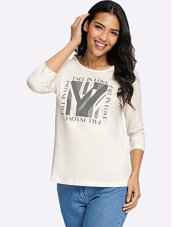 T-shirt à manches 3/4 pierres ornementales brillantes - taille standard - moda vilona