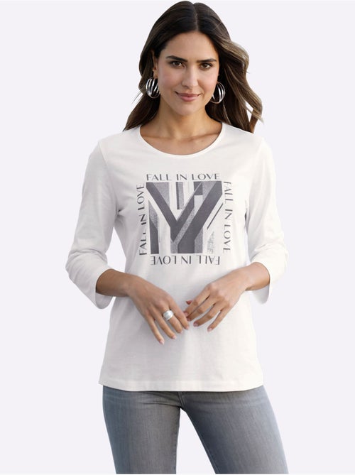 T-shirt à manches 3/4 pierres ornementales brillantes - taille standard - moda vilona - Kiabi T-shirt à manches 3/4 pierres ornementales brillantes - taille standard - moda vilona - Kiabi