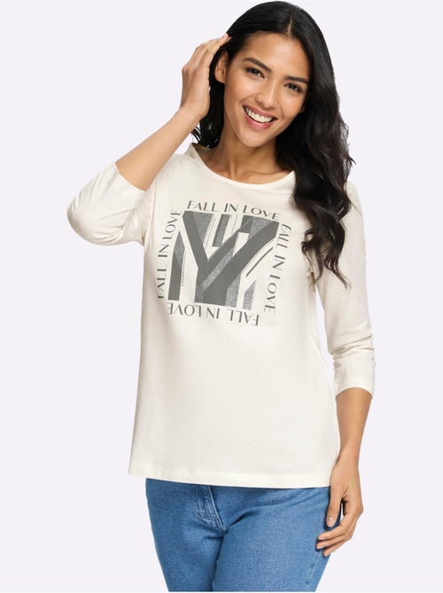 T-shirt à manches 3/4 pierres ornementales brillantes - taille standard - moda vilona - Kiabi T-shirt à manches 3/4 pierres ornementales brillantes - taille standard - moda vilona - Kiabi