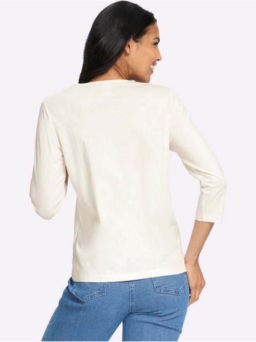 T-shirt à manches 3/4 pierres ornementales brillantes - taille standard - moda vilona - Kiabi T-shirt à manches 3/4 pierres ornementales brillantes - taille standard - moda vilona - Kiabi