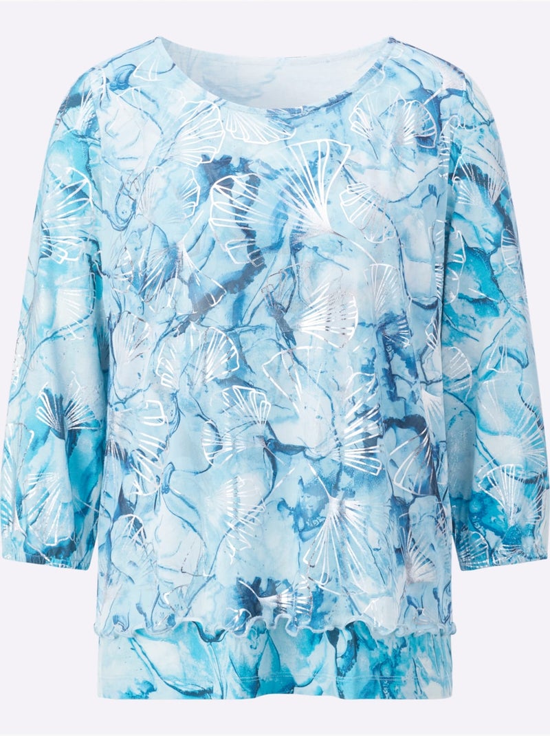 T-shirt à Manches 3/4 Polyester Recyclé - Taille Standard - Helline Bleu - Kiabi