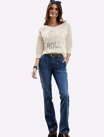 T-shirt à Manches 3/4 Pur Coton - Taille Standard - Moda Vilona