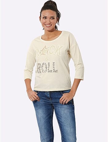 T-shirt à Manches 3/4 Pur Coton - Taille Standard - Moda Vilona