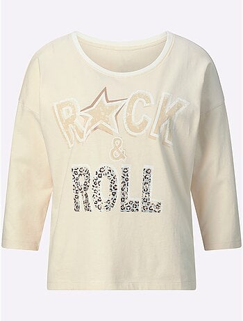 T-shirt à Manches 3/4 Pur Coton - Taille Standard - Moda Vilona