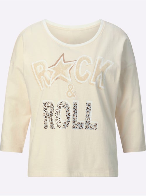 T-shirt à Manches 3/4 Pur Coton - Taille Standard - Moda Vilona - Kiabi