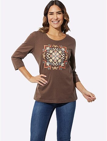 T-shirt à Manches 3/4 Pur Coton - Taille Standard - Moda Vilona