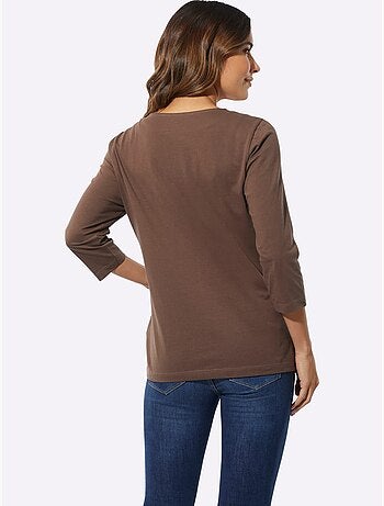 T-shirt à Manches 3/4 Pur Coton - Taille Standard - Moda Vilona