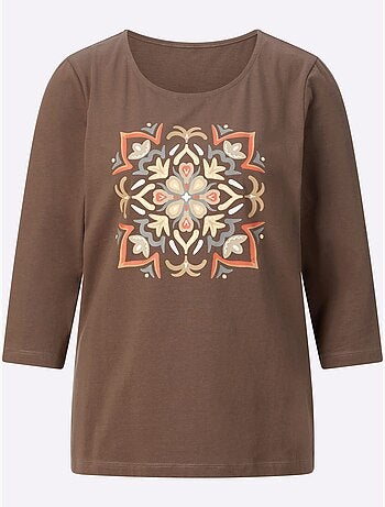 T-shirt à Manches 3/4 Pur Coton - Taille Standard - Moda Vilona