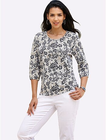T-shirt à Manches 3/4 Pur Coton - Taille Standard - Moda Vilona