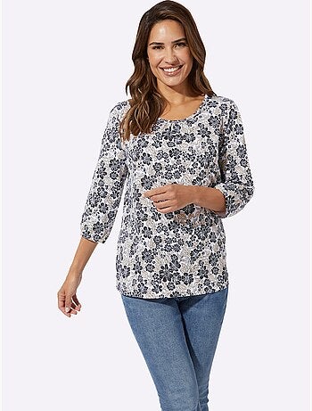 T-shirt à Manches 3/4 Pur Coton - Taille Standard - Moda Vilona