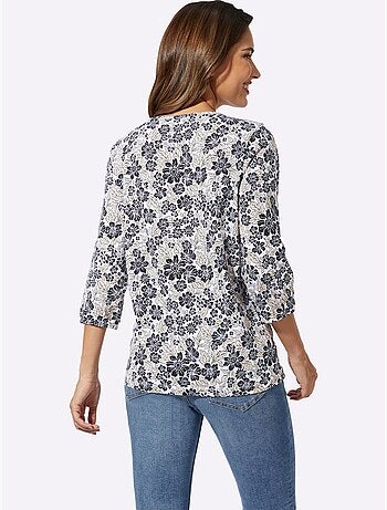 T-shirt à Manches 3/4 Pur Coton - Taille Standard - Moda Vilona