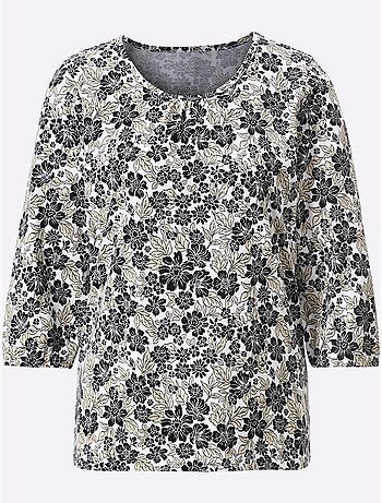 T-shirt à Manches 3/4 Pur Coton - Taille Standard - Moda Vilona