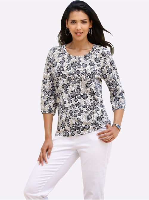 T-shirt à Manches 3/4 Pur Coton - Taille Standard - Moda Vilona - Kiabi