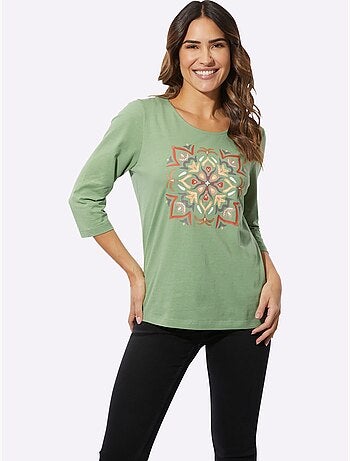 T-shirt à Manches 3/4 Pur Coton - Taille Standard - Moda Vilona