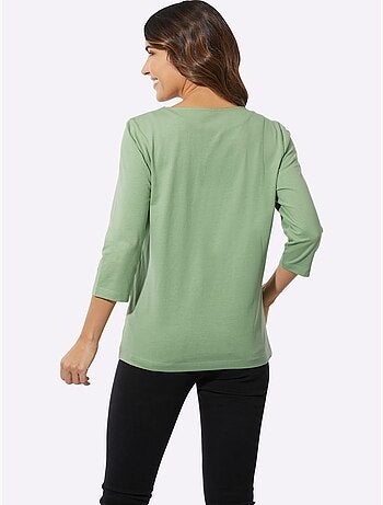 T-shirt à Manches 3/4 Pur Coton - Taille Standard - Moda Vilona