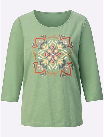 T-shirt à Manches 3/4 Pur Coton - Taille Standard - Moda Vilona