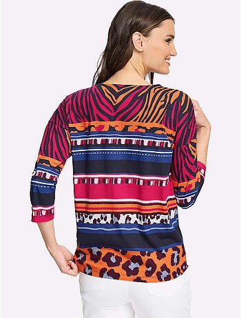 T-shirt à Manches 3/4 Pur Coton - Taille Standard - Moda Vilona