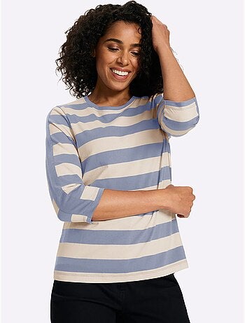 T-shirt à Manches 3/4 Pur Coton - Taille Standard - Moda Vilona