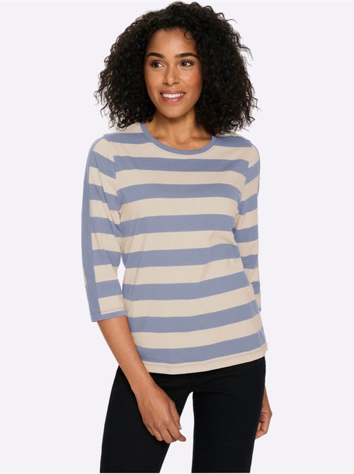 T-shirt à Manches 3/4 Pur Coton - Taille Standard - Moda Vilona - Kiabi