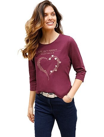 T-shirt à Manches 3/4 Pur Coton - Taille Standard - Moda Vilona