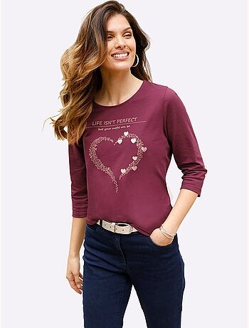 T-shirt à Manches 3/4 Pur Coton - Taille Standard - Moda Vilona
