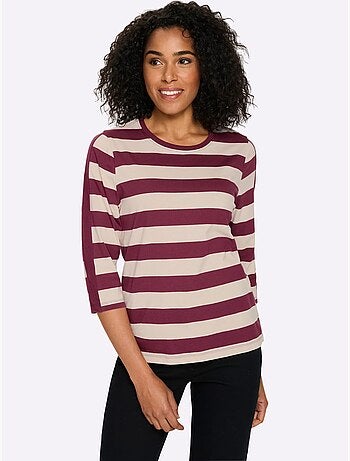 T-shirt à Manches 3/4 Pur Coton - Taille Standard - Moda Vilona