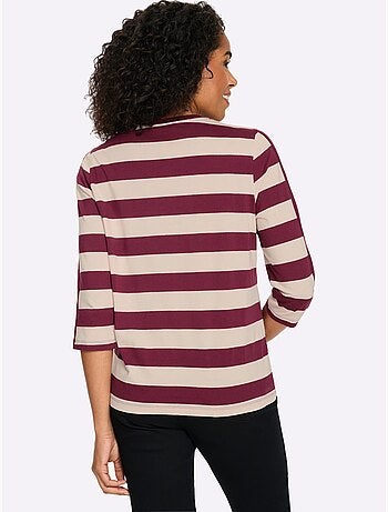 T-shirt à Manches 3/4 Pur Coton - Taille Standard - Moda Vilona