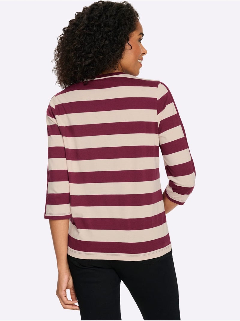 T-shirt à Manches 3/4 Pur Coton - Taille Standard - Moda Vilona Bordeaux - Kiabi