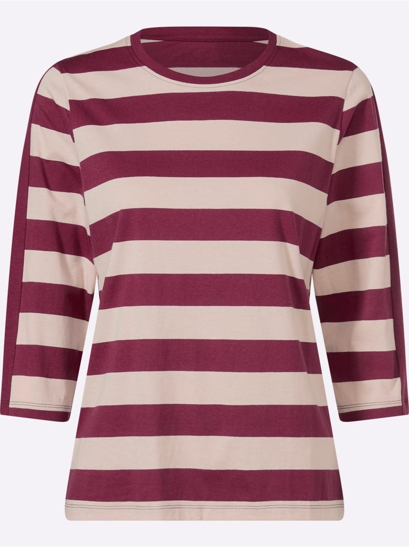 T-shirt à Manches 3/4 Pur Coton - Taille Standard - Moda Vilona Bordeaux - Kiabi