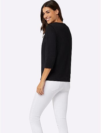T-shirt à Manches 3/4 Pur Coton - Taille Standard - Moda Vilona