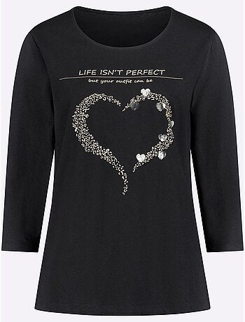 T-shirt à Manches 3/4 Pur Coton - Taille Standard - Moda Vilona