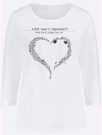 T-shirt à Manches 3/4 Pur Coton - Taille Standard - Moda Vilona