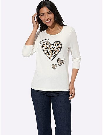 T-shirt à Manches 3/4 Pur Coton - Taille Standard - Moda Vilona