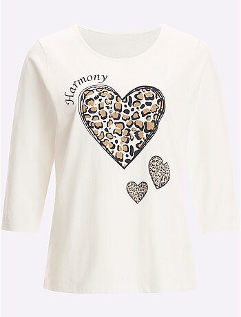 T-shirt à Manches 3/4 Pur Coton - Taille Standard - Moda Vilona