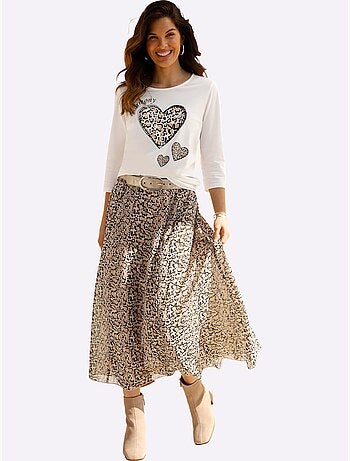 T-shirt à Manches 3/4 Pur Coton - Taille Standard - Moda Vilona