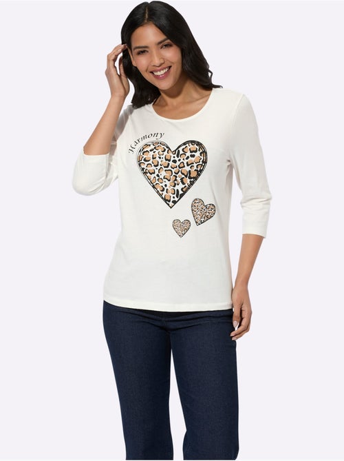T-shirt à Manches 3/4 Pur Coton - Taille Standard - Moda Vilona - Kiabi