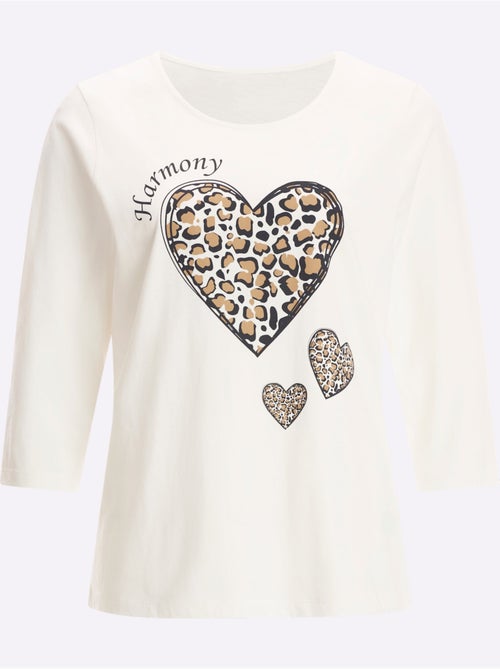 T-shirt à Manches 3/4 Pur Coton - Taille Standard - Moda Vilona - Kiabi
