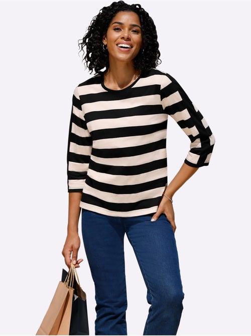 T-shirt à Manches 3/4 Pur Coton - Taille Standard - Moda Vilona - Kiabi