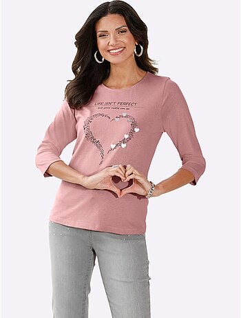 T-shirt à Manches 3/4 Pur Coton - Taille Standard - Moda Vilona
