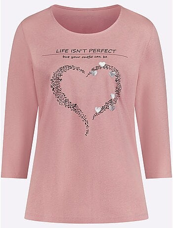 T-shirt à Manches 3/4 Pur Coton - Taille Standard - Moda Vilona