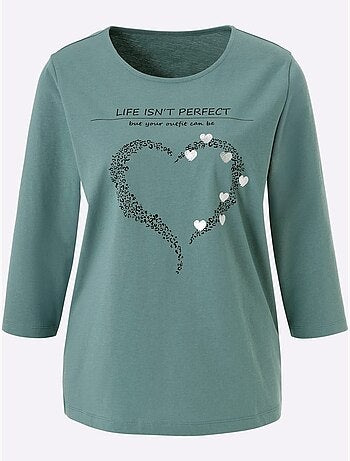 T-shirt à Manches 3/4 Pur Coton - Taille Standard - Moda Vilona