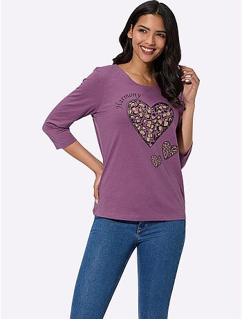 T-shirt à Manches 3/4 Pur Coton - Taille Standard - Moda Vilona