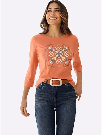 T-shirt à Manches 3/4 Pur Coton - Taille Standard - Moda Vilona